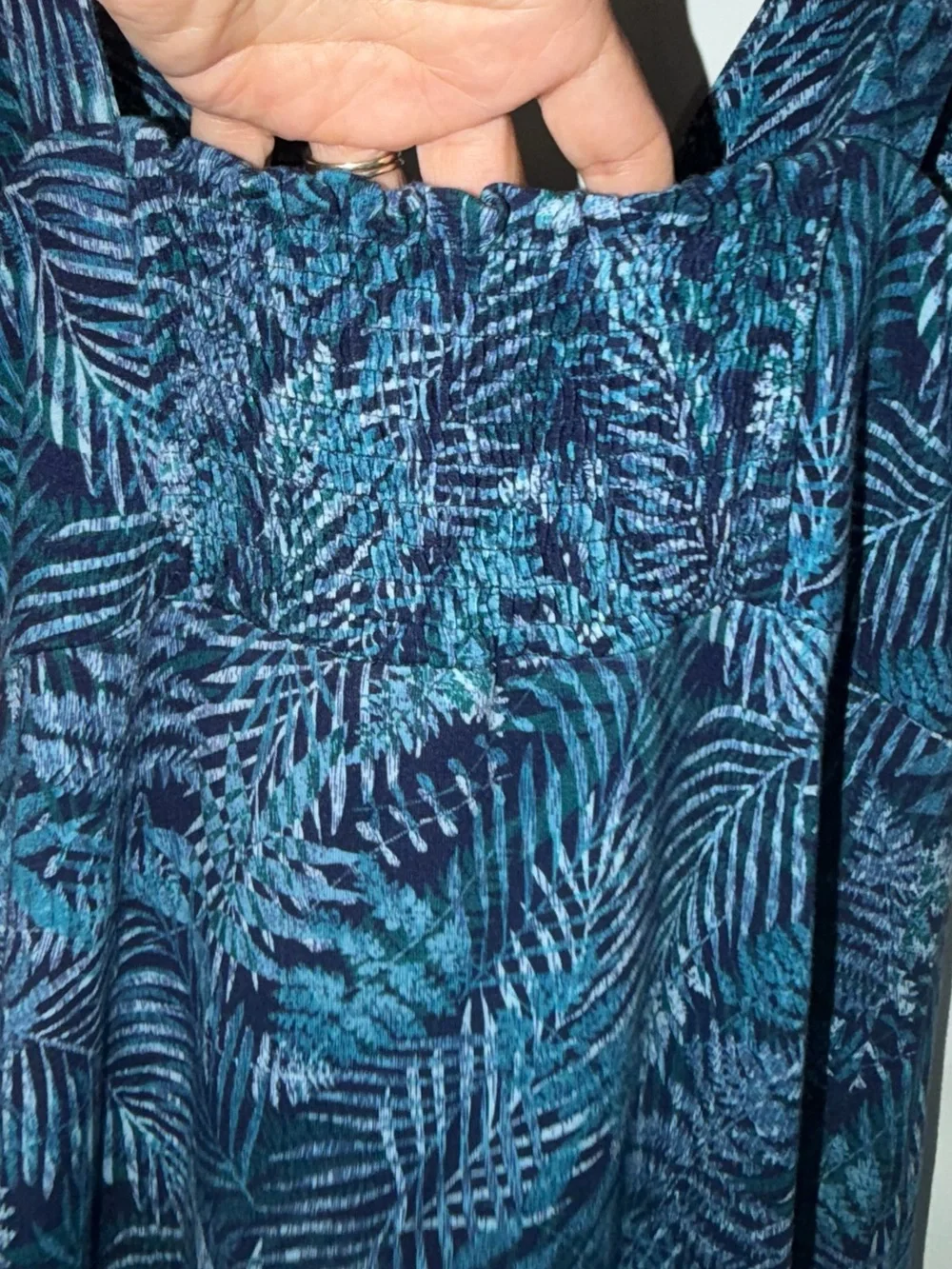 Tommy Bahama Teal and Navy Palm-Print V-Neck Sundress size small
